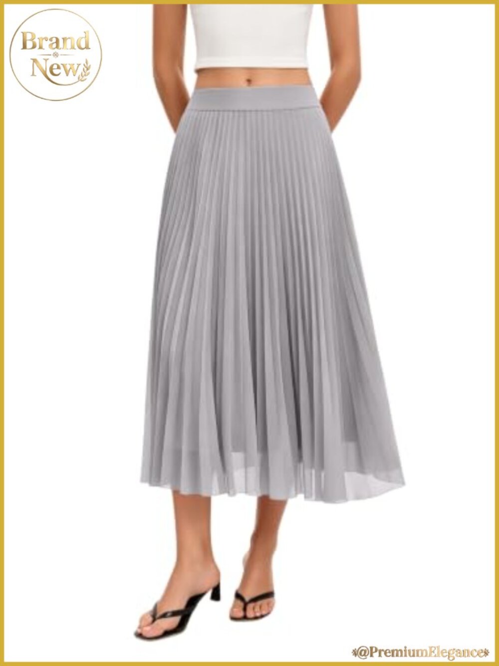 Elegant Flowy Pleated Chiffon A-Line Swing Midi Skirt with Soft Lining